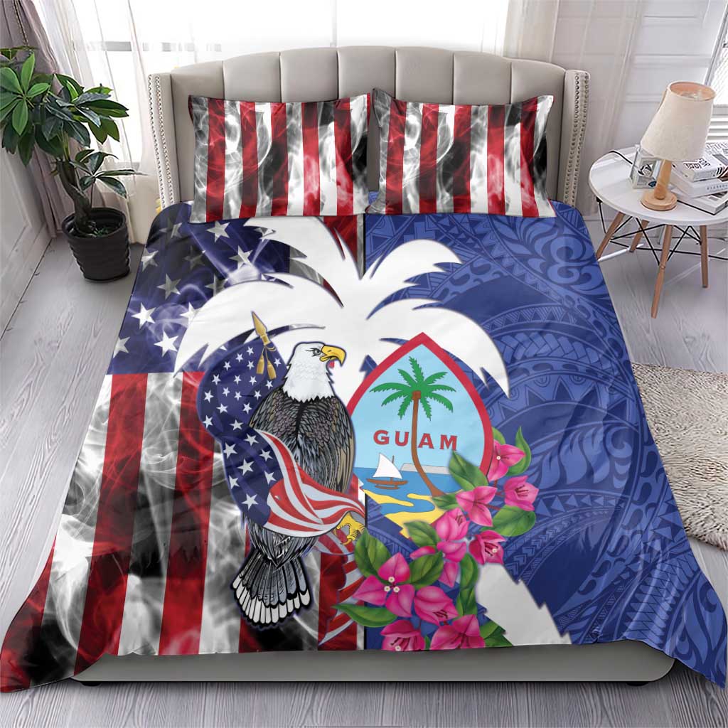 United States Guam Bedding Set USA Eagle Guahan Seal Bougainvillea - Wonder Print Shop