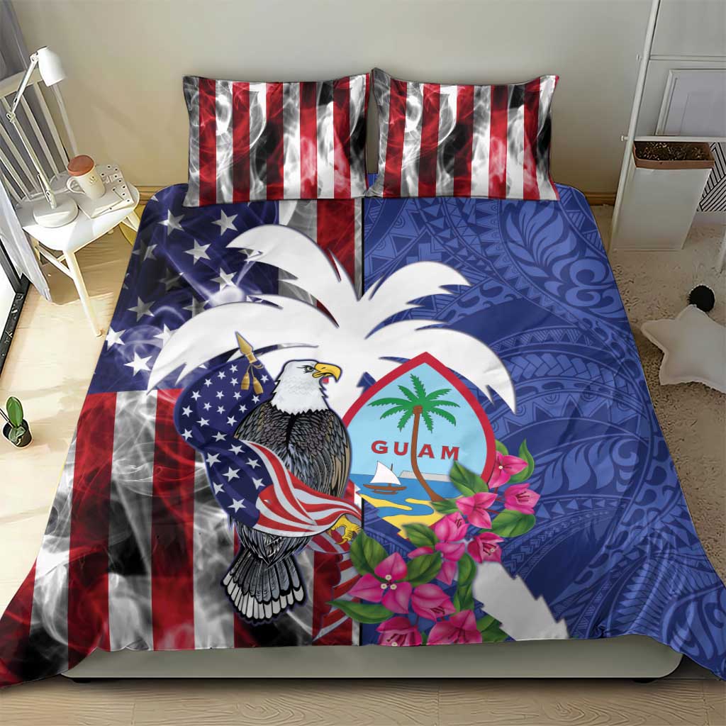 United States Guam Bedding Set USA Eagle Guahan Seal Bougainvillea - Wonder Print Shop