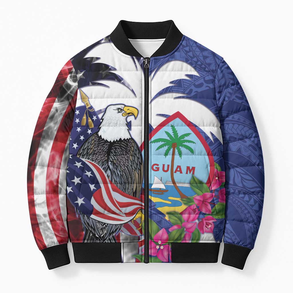 United States Guam Bomber Puffer Jacket USA Eagle Guahan Seal Bougainvillea - Wonder Print Shop