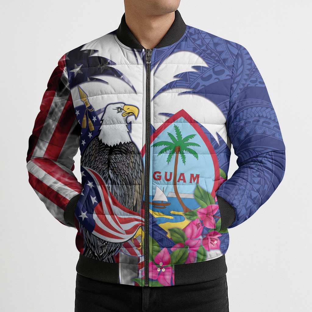 United States Guam Bomber Puffer Jacket USA Eagle Guahan Seal Bougainvillea - Wonder Print Shop