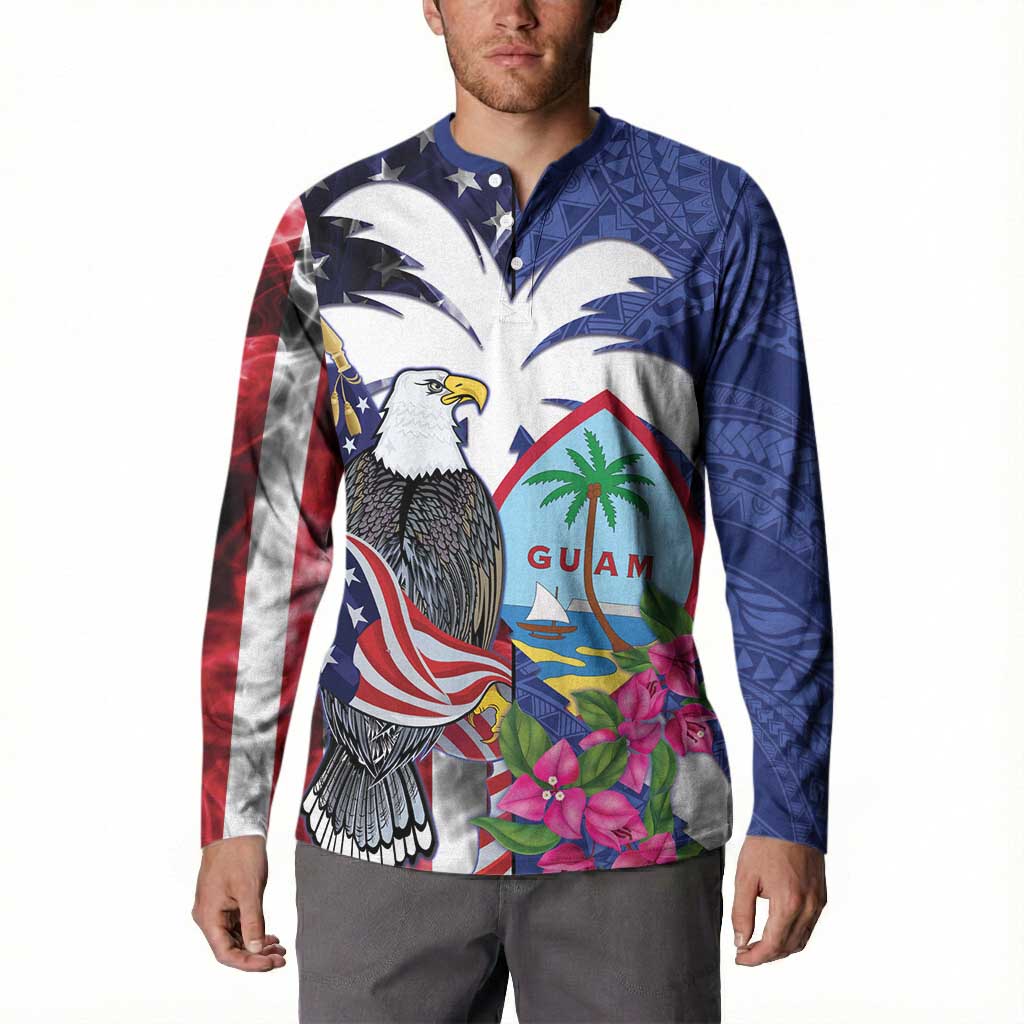 United States Guam Button Sweatshirt USA Eagle Guahan Seal Bougainvillea - Wonder Print Shop