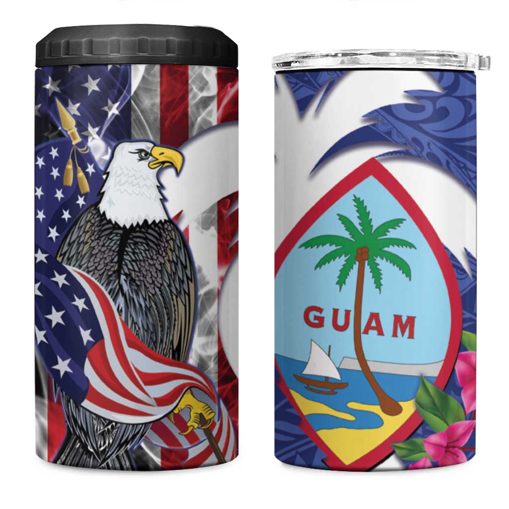 United States Guam 4 in 1 Can Cooler Tumbler USA Eagle Guahan Seal Bougainvillea - Wonder Print Shop