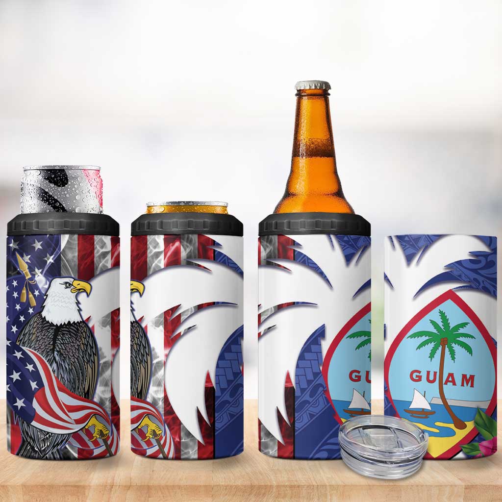 United States Guam 4 in 1 Can Cooler Tumbler USA Eagle Guahan Seal Bougainvillea - Wonder Print Shop