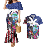 United States Guam Couples Matching Mermaid Dress and Hawaiian Shirt USA Eagle Guahan Seal Bougainvillea - Wonder Print Shop