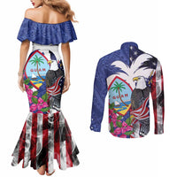 United States Guam Couples Matching Mermaid Dress and Long Sleeve Button Shirt USA Eagle Guahan Seal Bougainvillea - Wonder Print Shop