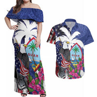 United States Guam Couples Matching Off Shoulder Maxi Dress and Hawaiian Shirt USA Eagle Guahan Seal Bougainvillea - Wonder Print Shop
