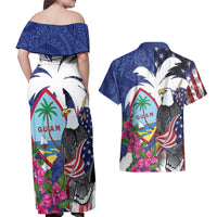 United States Guam Couples Matching Off Shoulder Maxi Dress and Hawaiian Shirt USA Eagle Guahan Seal Bougainvillea - Wonder Print Shop