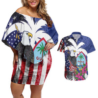 United States Guam Couples Matching Off Shoulder Short Dress and Hawaiian Shirt USA Eagle Guahan Seal Bougainvillea - Wonder Print Shop