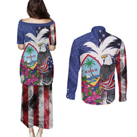 United States Guam Couples Matching Puletasi and Long Sleeve Button Shirt USA Eagle Guahan Seal Bougainvillea - Wonder Print Shop