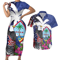 United States Guam Couples Matching Short Sleeve Bodycon Dress and Hawaiian Shirt USA Eagle Guahan Seal Bougainvillea - Wonder Print Shop