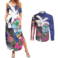 United States Guam Couples Matching Summer Maxi Dress and Long Sleeve Button Shirt USA Eagle Guahan Seal Bougainvillea - Wonder Print Shop