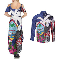 United States Guam Couples Matching Summer Maxi Dress and Long Sleeve Button Shirt USA Eagle Guahan Seal Bougainvillea - Wonder Print Shop