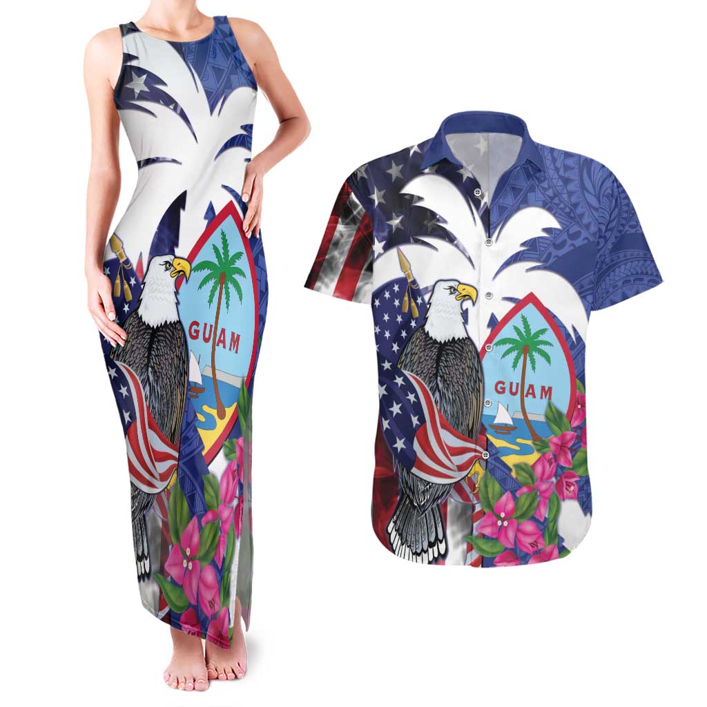 United States Guam Couples Matching Tank Maxi Dress and Hawaiian Shirt USA Eagle Guahan Seal Bougainvillea - Wonder Print Shop
