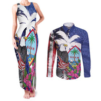 United States Guam Couples Matching Tank Maxi Dress and Long Sleeve Button Shirt USA Eagle Guahan Seal Bougainvillea - Wonder Print Shop