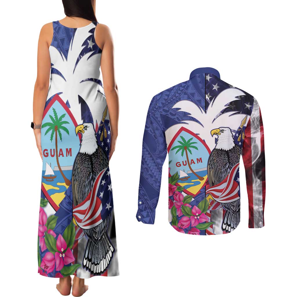 United States Guam Couples Matching Tank Maxi Dress and Long Sleeve Button Shirt USA Eagle Guahan Seal Bougainvillea - Wonder Print Shop