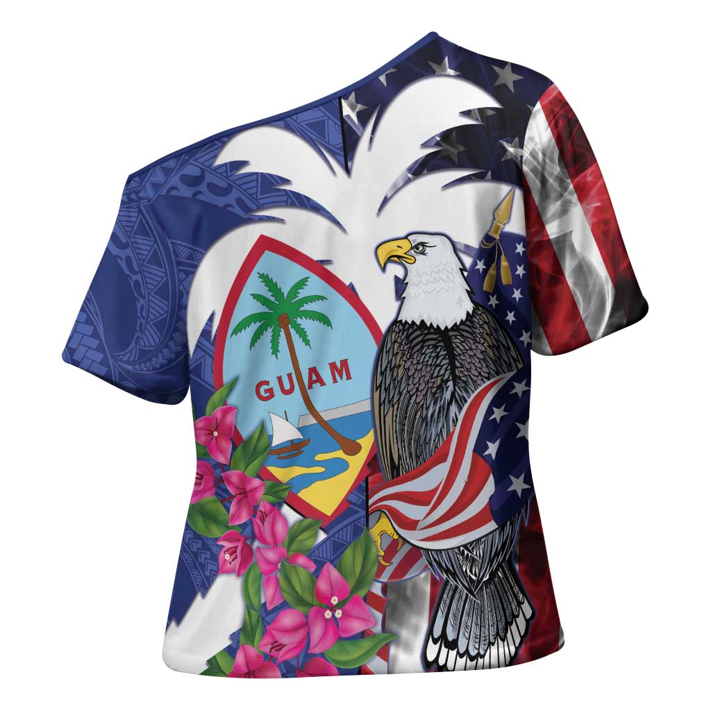 United States Guam Cross Shoulder Shirt USA Eagle Guahan Seal Bougainvillea - Wonder Print Shop