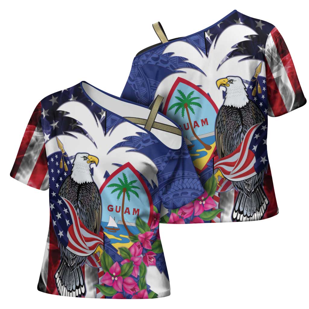 United States Guam Cross Shoulder Shirt USA Eagle Guahan Seal Bougainvillea - Wonder Print Shop
