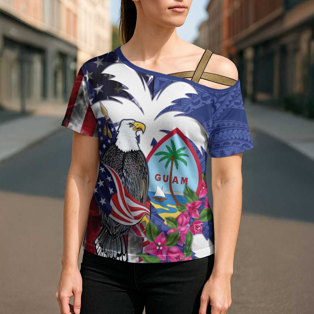 United States Guam Cross Shoulder Shirt USA Eagle Guahan Seal Bougainvillea - Wonder Print Shop