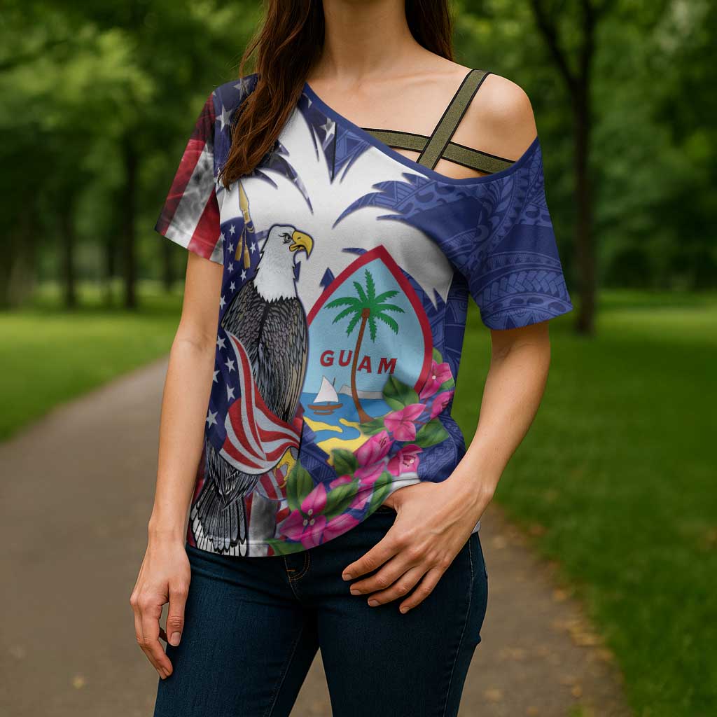 United States Guam Cross Shoulder Shirt USA Eagle Guahan Seal Bougainvillea - Wonder Print Shop