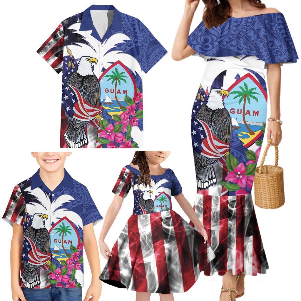 United States Guam Family Matching Mermaid Dress and Hawaiian Shirt USA Eagle Guahan Seal Bougainvillea - Wonder Print Shop
