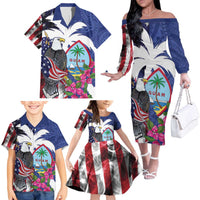 United States Guam Family Matching Off The Shoulder Long Sleeve Dress and Hawaiian Shirt USA Eagle Guahan Seal Bougainvillea - Wonder Print Shop