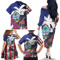 United States Guam Family Matching Off The Shoulder Long Sleeve Dress and Hawaiian Shirt USA Eagle Guahan Seal Bougainvillea - Wonder Print Shop