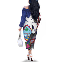 United States Guam Family Matching Off The Shoulder Long Sleeve Dress and Hawaiian Shirt USA Eagle Guahan Seal Bougainvillea - Wonder Print Shop