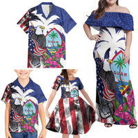 United States Guam Family Matching Off Shoulder Maxi Dress and Hawaiian Shirt USA Eagle Guahan Seal Bougainvillea - Wonder Print Shop