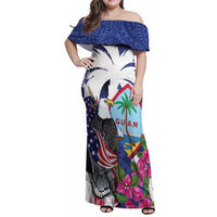 United States Guam Family Matching Off Shoulder Maxi Dress and Hawaiian Shirt USA Eagle Guahan Seal Bougainvillea - Wonder Print Shop