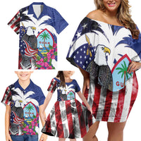 United States Guam Family Matching Off Shoulder Short Dress and Hawaiian Shirt USA Eagle Guahan Seal Bougainvillea - Wonder Print Shop