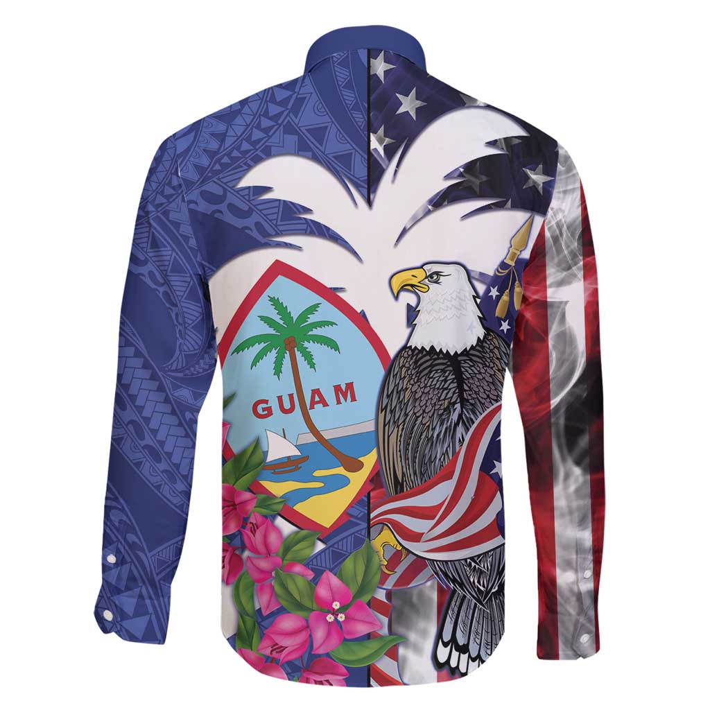 United States Guam Family Matching Off Shoulder Short Dress and Hawaiian Shirt USA Eagle Guahan Seal Bougainvillea - Wonder Print Shop