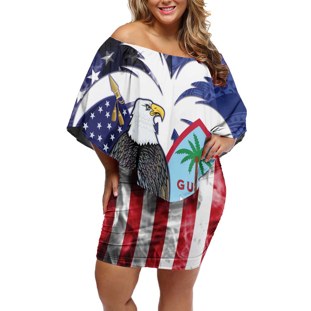 United States Guam Family Matching Off Shoulder Short Dress and Hawaiian Shirt USA Eagle Guahan Seal Bougainvillea - Wonder Print Shop