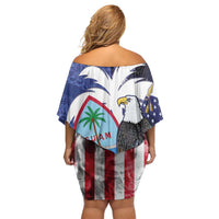United States Guam Family Matching Off Shoulder Short Dress and Hawaiian Shirt USA Eagle Guahan Seal Bougainvillea - Wonder Print Shop