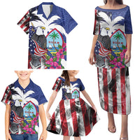 United States Guam Family Matching Puletasi and Hawaiian Shirt USA Eagle Guahan Seal Bougainvillea - Wonder Print Shop