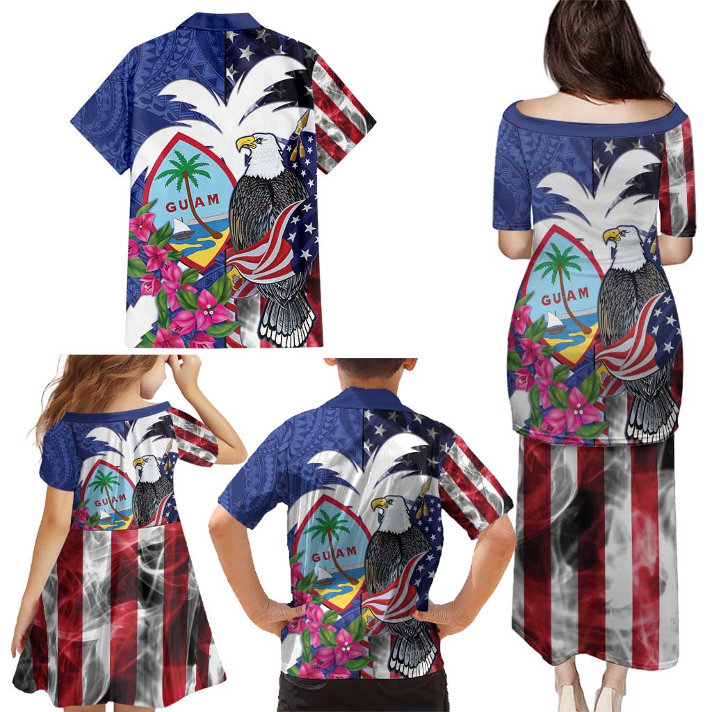 United States Guam Family Matching Puletasi and Hawaiian Shirt USA Eagle Guahan Seal Bougainvillea - Wonder Print Shop