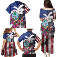 United States Guam Family Matching Puletasi and Hawaiian Shirt USA Eagle Guahan Seal Bougainvillea - Wonder Print Shop