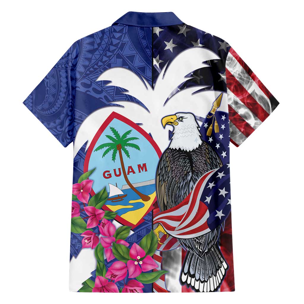 United States Guam Family Matching Puletasi and Hawaiian Shirt USA Eagle Guahan Seal Bougainvillea - Wonder Print Shop