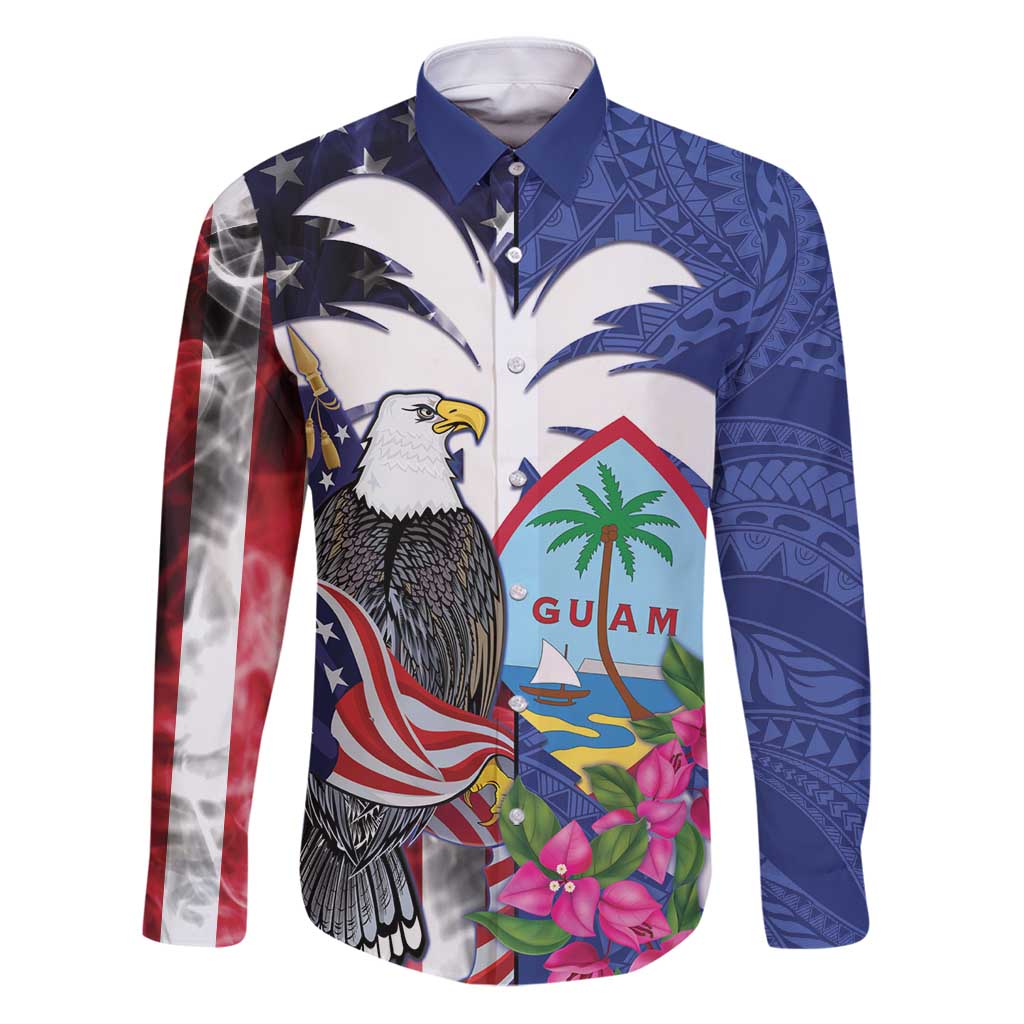 United States Guam Family Matching Puletasi and Hawaiian Shirt USA Eagle Guahan Seal Bougainvillea - Wonder Print Shop
