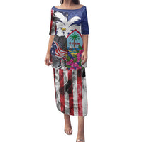 United States Guam Family Matching Puletasi and Hawaiian Shirt USA Eagle Guahan Seal Bougainvillea - Wonder Print Shop