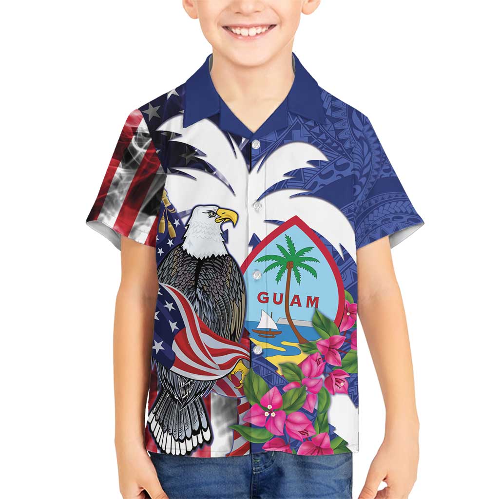 United States Guam Family Matching Puletasi and Hawaiian Shirt USA Eagle Guahan Seal Bougainvillea - Wonder Print Shop