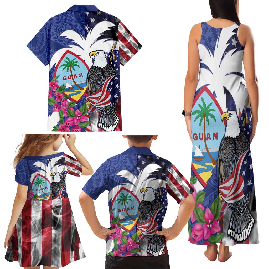 United States Guam Family Matching Tank Maxi Dress and Hawaiian Shirt USA Eagle Guahan Seal Bougainvillea - Wonder Print Shop