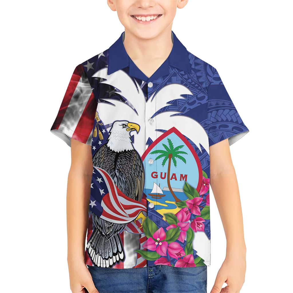 United States Guam Kid Hawaiian Shirt USA Eagle Guahan Seal Bougainvillea - Wonder Print Shop