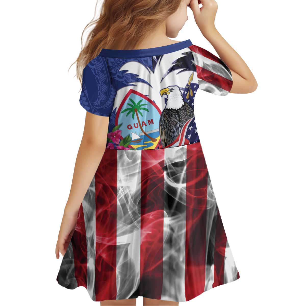 United States Guam Kid Short Sleeve Dress USA Eagle Guahan Seal Bougainvillea - Wonder Print Shop