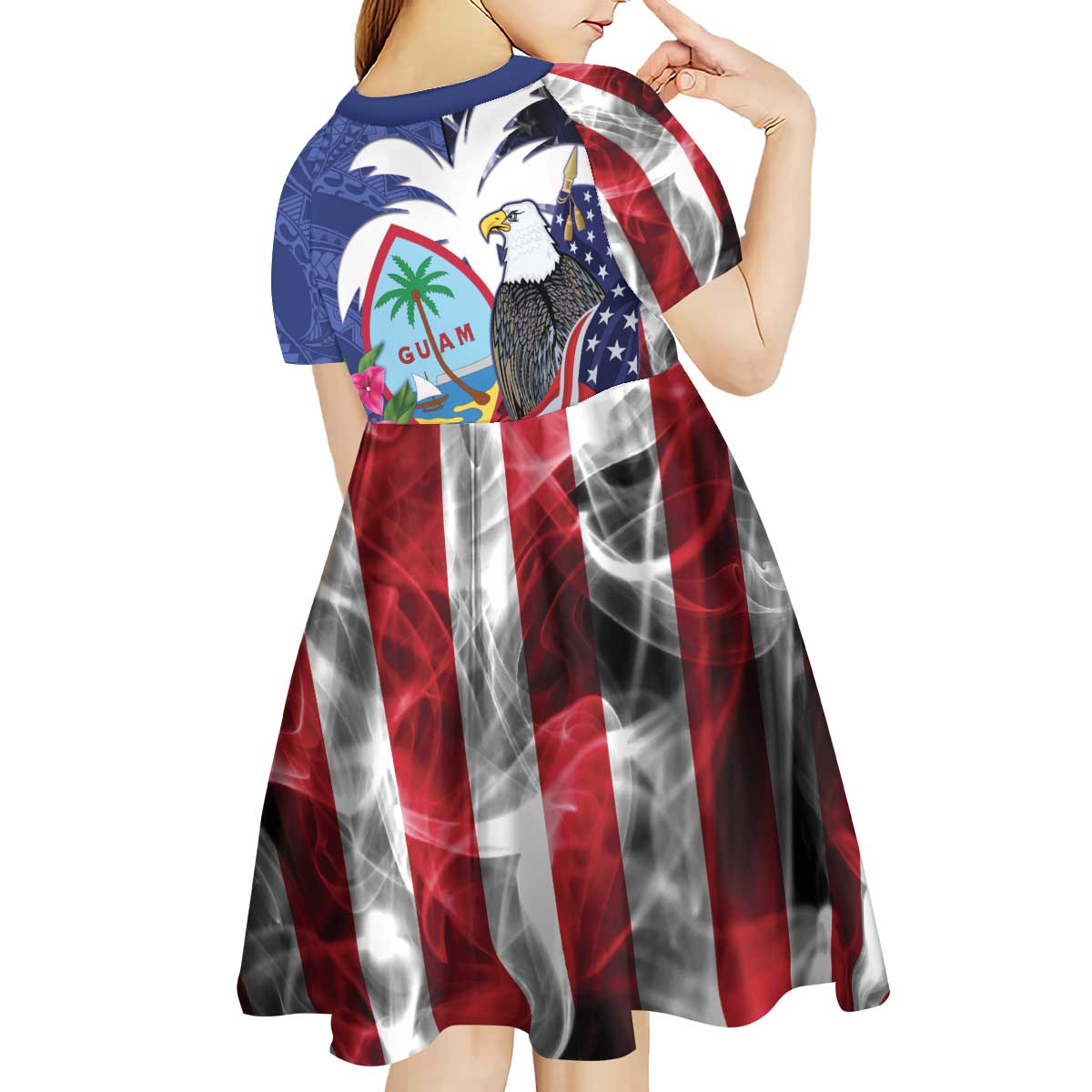 United States Guam Kid Short Sleeve Dress USA Eagle Guahan Seal Bougainvillea - Wonder Print Shop