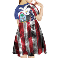 United States Guam Kid Short Sleeve Dress USA Eagle Guahan Seal Bougainvillea - Wonder Print Shop