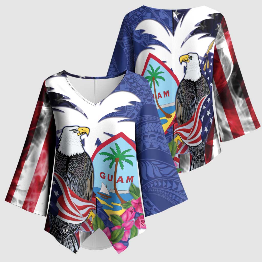 United States Guam Kimono Sleeve Blouse USA Eagle Guahan Seal Bougainvillea - Wonder Print Shop