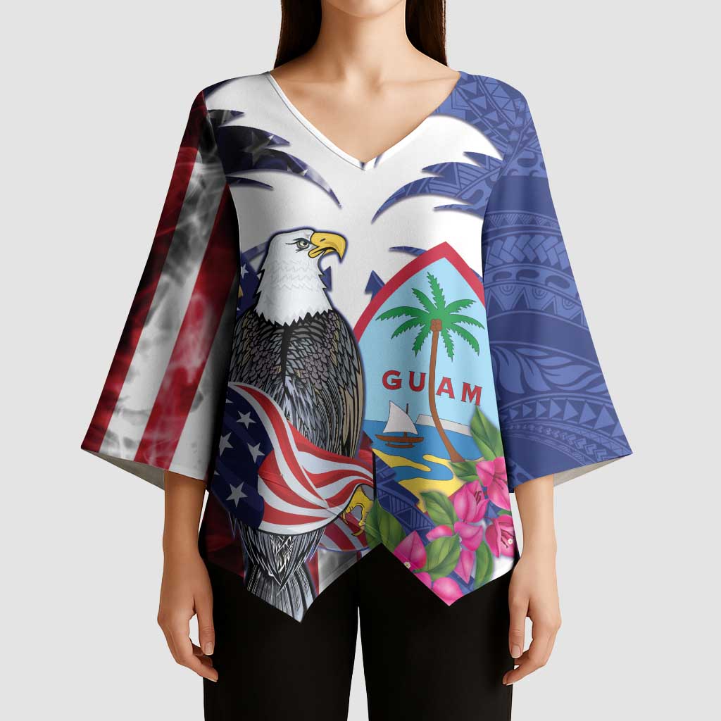 United States Guam Kimono Sleeve Blouse USA Eagle Guahan Seal Bougainvillea - Wonder Print Shop