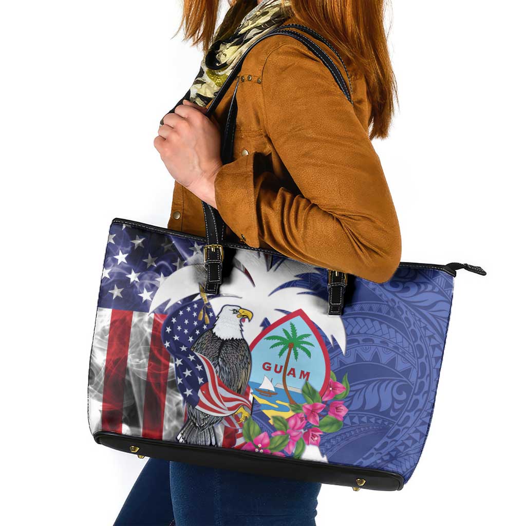 United States Guam Leather Tote Bag USA Eagle Guahan Seal Bougainvillea - Wonder Print Shop