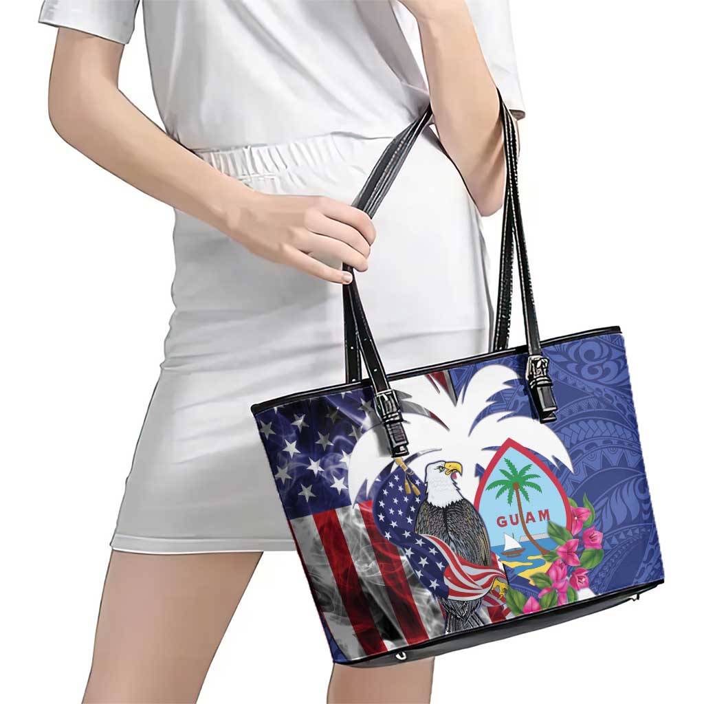 United States Guam Leather Tote Bag USA Eagle Guahan Seal Bougainvillea - Wonder Print Shop