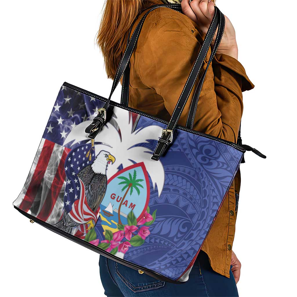United States Guam Leather Tote Bag USA Eagle Guahan Seal Bougainvillea - Wonder Print Shop